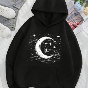 Women'S Printed Fashion Hoodie, Comfortable Fleece Lined Pullover with Kangaroo Pocket and Loose Fit, Casual Wear for Autumn and Winter, Soft Material