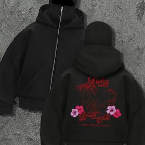 Women's All-in-One Hooded Zipper Sweater Set with PUPU Print - Loose Fit Oversized Jacket & Matching Sweater, Springu002FFall Streetwear, Machine Washable, Black Casual Outfit with Headscarf & Hood (Novelty Matching Outfit)