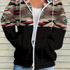 Ethnic Style Tribal Printed Zip-up Sweatshirt, Women’S Four-season Travel And Casual Hooded Pullover, Machine Washable, Versatile And High-quality Style
