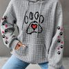Women’S Cozy Gray Hoodie with Paw Print & Heart Design – Casual Long Sleeve Pullover with Pockets, Perfect for Fall & Winter, Casual Wear Hoodie|Playful Graphic Hoodie|Comfortable Fit Hoodie