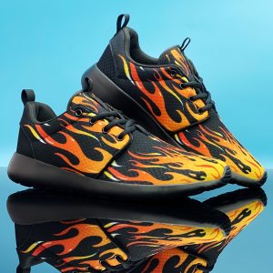 Men's Casual Walking Shoes Fire Print Sneaker Lightweight Stylish Athletic Tennis Sports Running Shoes For Outdoor Hiking Travel For Halloween