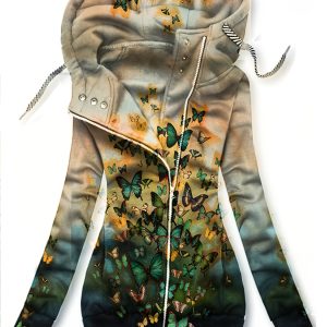 Women'S Casual Butterfly Print Zipper Hooded With Pockets Spring Autumn Outerwear Long Sleeve Sweatshirt