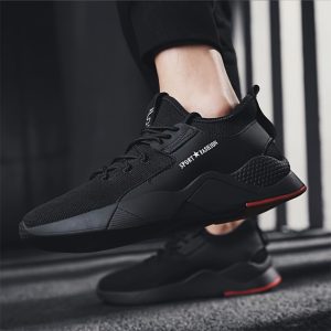 Men's Lightweight Running Shoes - Breathable Gym Sneakers with Cushioned Rubber Sole, All-Black Sneakers for Jogging, Tennis, Gym, Walking - Lace-Up Training Shoes for Men