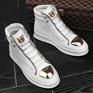 Men'S 2025 Spring Fashion Boots - High-Top Casual Shoes With Metal Details