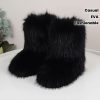 Women’S Mid-Calf Faux Fur Boots – Black, Round Toe, Flat Heel, Casual Platform Boots for All Seasons, Stylish Winter Footwear|Faux Fur Boots|Eva Sole Boots