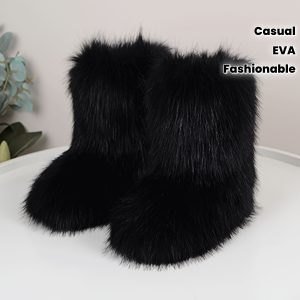 Women'S Mid-Calf Faux Fur Boots - Black, Round Toe, Flat Heel, Casual Platform Boots for All Seasons, Stylish Winter Footwear|Faux Fur Boots|Eva Sole Boots