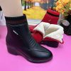Women’s Winter Warm Fleece Mid-Calf Short Boots – Vibrant Red Glossy Fau Cover Round Toe Wedge Heel Zipper Closure Casual & Dress Shoes