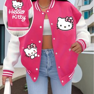 Sanrio for hello kitty Women'S Anime Jacket - Pink & White Colorblock Baseball Coat with Heart & Bow Cutouts, Cute Casual Outerwear for Themed Events, Fallu002FWinter Layering, Kawaii Fashion with Asymmetrical Hem & Belt Detail, Comfortable Layering Piece for Cosplay & Casual Attire, Fall Outfit For Women, Women Coat And Jacket, Women Fall Jacket, Women Zip Up Jacket, Halloween Costume For Women, Jacket For Women Winter, Jacket For Women Fall, Winter Outfit For Women, Light Jacket For