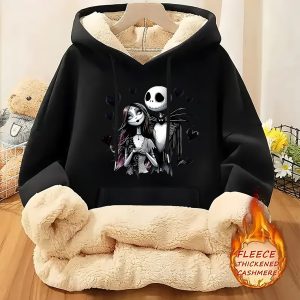 1pc Nightmare Before Christmas Jack Skellington & Sally Hoodie - Officially Licensed Women'S Cozy Fleece-Lined Pullover Sweatshirt