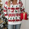 Christmas Print Plush-Lined Hooded Jacket – Festive Reindeer & Snowflake Design, Stretchy Polyester Blend, Machine Washable Winter Coat for Holiday Parties & Casual Outfits