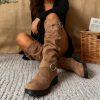 Women’S Slip-Resistant Thick-Soled Mid-Heel Boots – Pointed Toe Soft Fabric Upper with Cushioned Insole & Arch Support, Candy Colors (Brownu002FTan) – Versatile Outdoor, Halloween & Music Festival Boots – Comfortable Rubber Sole & Easy Onu002FOff Design for