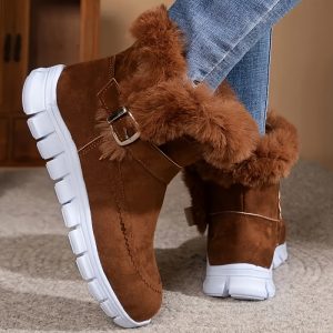Winter Warm Snow Boots, Warm Plush-lined Ankle Boots, Fluffy Trim Zip Boots, Women'S Shoes, Halloween Gifts, Women'S Boots
