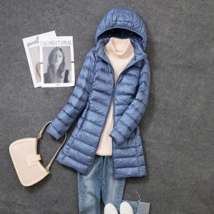Women'S Mid-Length Lightweight Down Jacket for Autumn And Winter, Featuring Korean Style, White Duck Down, a Removable Hood, And a Trendy Mom Look, Women Brown Color Puffer Coat, Winter Coat For Women, Down Vest For Women, Down For Women