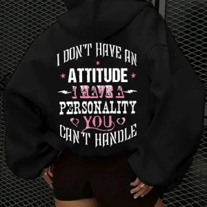 Women'S Hooded Sweatshirt - Soft Mixed Fabric Pullover Hoodie with Adjustable Drawstring Hood & Front Pocket - Machine Washable Winter Sweater for Everyday Casual Outfits - Cozy Fallu002FWinter Clothing, Sweater Hoodie, Autumn Apparel, Playful Letter Print, Comfortable Fit, Geometric Pattern, Durable Material, Long Sleeve Top, Streetwear Style