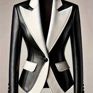 Formal Contrast Color Blazer with Peaked Lapel - Black & White Two-Tone Design, Machine Washable, Structured Fit for Year-Round Elegant Style