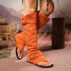 Women’s Summer Slip-On Ankle Boots with Double Metallic Buckle Detail – Breathable Fabric Upper & TPR Sole, Open-Toe Flat Heel for Casual Outings, Beach Trips & Casual Attire, Decorative Metal Accents