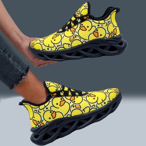 Unisex Bright Yellow Rubber Duck Print Casual Sneakers - Low-Top Breathable Fabric & MD Sole for All-Season Outdoor Running, Street Style Comfortable Lace-Up Shoes with Fashionable Versatility, Allseason Footwear, Playful Design, Durable Footwear