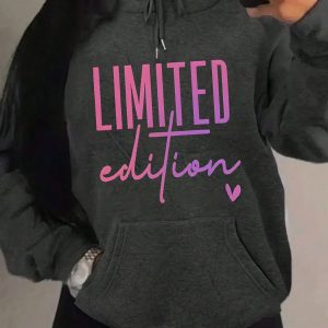 Women'S Oversized Hooded Sweatshirt with Limited Edition Letter Print - Pink & Black Graphic Pullover, Kangaroo Pocket & Drawstring Hood, Loose Fit Casual Winter Warmth, Fall Winter Fashion Statement Piece (Regular Length), Cozy Clothing, Streetwear Style, Pink And Grey Hoodie, Fall Clothe For Women, Sweatshirt For Women, Women Sweatshirt, Graphic Hoodie, Women' Hoodie, Women Hoodie