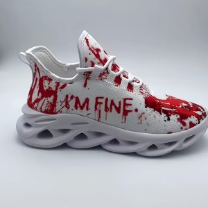 Men'S Halloween Sneakers - Blood Splatter Skull Design, Lightweight MD Sole, Breathable Fabric, Lace-Up Training Shoes for Gym, Streetwear, Parties - Red & White Gothic Style, All-Season Casual Wear, Bold Print, Fashionable Trendy Sneakers, Party Footwear, Streetwear Sneakers, Cartoon Pattern Shoes, Comfortable Fit Shoes