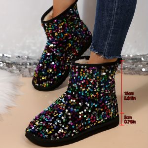 Women's Boots, Winter Shoes for Women, Colorful Glitter Warm Fleece-Lined Mid-Calf Boots, Gift for Her, Suitable for Outdoor Sports and Fashion Scenes
