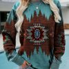 Women’S Elegant Tribal Print Sweatshirt – Turquoise Brown Red Southwestern Bohemian Pullover, Cozy Fall Winter Sweater with Cultural Flair, Indigenous Item, Fall Clothe For Women, Fall Sweatshirt For Women, Women’ Sweatshirt