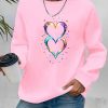 Women’s Pink Iridescent Mermaid Scale-like Heart Print Sweatshirt – Pastel Pink Oversized Round Neck Sweater, Cozy Winter Fall Casual Sweater for Layering, Machine Washable Pink Sweater for Parties & Casual Attire