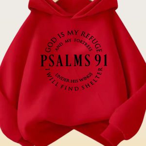Cozy Christian Faith Hoodie 100% Polyester Cozy Women's Pink Christian Faith Hooded Sweatshirt with Psalm 91 Bible Verse Print | Machine-Washable Pullover for Casual Wear | Inspirational Religious Apparel for Fallu002FWinter Layering