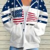 Women’s Full-Zip American Flag Hooded Sweatshirt – Red, White & Blue Patriotic Full-Zip Hoodie with Front Zipper Closure, Loose-Fit Long Sleeve Winter Warmth, Machine Washable Casual Pullover for 4th of July, Casual Attire & Layering (Star & Stripe Design, Full-Body Print, Relaxed Fit, Cozy Hood, Autumnu002FWinter Clothing, Patriotic Style, Front Zipper Detail, Versatile for Casual Outings)