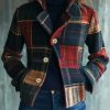 Fashionable Women’S Autumn And Winter Plaid Elegant Retro Warm Stand Collar Splicing Button Jacket Small Suit Female Jacket