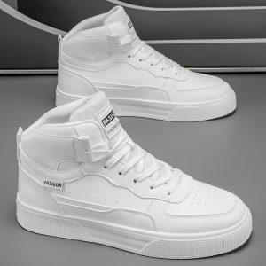Men'S Basketball Shoes - All-Season Mid-Top Sneakers with Cushioned PVC Sole, Lace-Up Closure - White Sneakers for Gym, Hiking, Streetwear - Synthetic Upper & Breathable Design - Urban Outdoor Shoes for Men, Gym Footwear, Sporty Look, Durable Construction, Versatile Footwear, Active Lifestyle