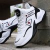 Men’s High-Top Casual Sneakers – Breathable Mesh & PU Upper, Durable Rubber Sole, Whiteu002FBlacku002FRed Accents – All-Season Lace-Up Walking Shoes for Running, Gym & Casual Attire, Walking Sneakers | Casual Style | Stylish Accents, High Top Sneakers
