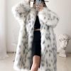 Black And White Leopard Print Women’s Faux Fur Coat with Fashionable Long Collar Fox Fur Jacket
