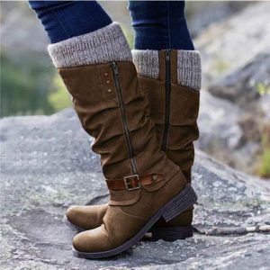 Women's Vintage British Riding Boots - Chunky Heel Lace-Up & Side Zipper Low-Top to Mid-Calfu002FKnee-High Length, Faux Cover-like Texture with Rubber Sole, Faux Fur Lining & Buckle Strap - Winter Warmth, Plus-Size Available (Brownu002FTan) - Western & Gothic Style Boots for Boots - 2025 New Style, Lace-Up & Zipper Closure, Faux Cover with Fleece Patchwork Detailing, Round Toe & Chunky Heel, High Boots For Women, Plus Size Boots, Heels For Women, Vintage Boots For Women,