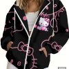 Sanrio Hello Kitty Women’s Hoodie – Full-Zip Sweatshirt with Front Pocket, Cute Sanrio Character Outfit for Everyday & Party Wear (Machine Washable) – Perfect Gift for Hello Kitty Fans, Leisure Clothing, Kawaii Fashion, Quality Stitching, Zipup Jacket