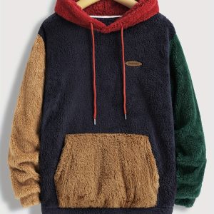 Women'S Cozy Fleece Hoodie with Color Block Design - Casual Long Sleeve Pullover with Kangaroo Pocket, Greenu002FBlacku002FRed, Perfect for Springu002FFall, Casual Wear Hoodie | Playful Design | Soft Texture, Cute Hoodie