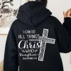 Women’S Hooded Sweatshirt – Black Religious Inspirational Lettering & Cross Design, Soft Pullover Hoodie with Adjustable Drawstring Hood, Front Pocket – Machine Washable Winter Sweater for Everyday Christian Faith-Based Apparel, Autumn Casual Wear, Comfortable Clothing, Geometric Pattern, Durable Fabric, Faith Wear, Cozy Material, Faith Community