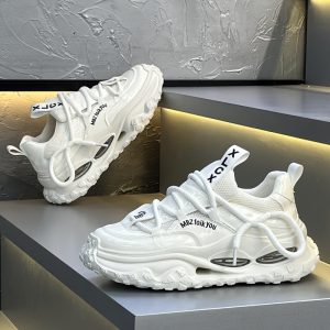 Men's Lightweight Breathable Running Shoes - Cushioned Soft Sole Gym Sneakers, Minimalist White Sneakers for Jogging, Casual Attire - Ideal for Men & Students, Workout Shoes, Sleek Design, Mesh Fabric Upper