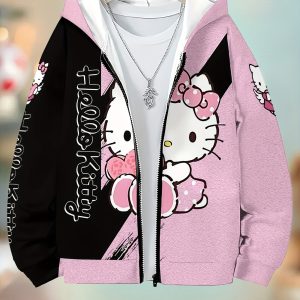 Cute for hello kitty Hoodie Sanrio for hello kitty 3D Print Women'S Hoodie | Long-sleeved Casual Pullover With A Front Zipper And A Black And Pink Design. Perfect For Spring, Fall, And Winter, Outdoor, Holiday Gifts, And Travel.