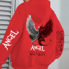 Women’S Angel & Demon Graphic Hoodie – Red Zip-Up Jacket with Front Pockets, Gothic Lettering Pullover for Fallu002FWinter, Casual Streetwear Outerwear for Everyday & Themed Events, Fall Winter Apparel, Comfortable Fit, Durable Fabric, Fall Fashion, Trendy Design, Cozy Material, Hooded Sweatshirt, Fashion Enthusiasts