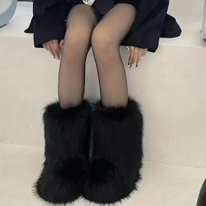 Comfortable And Stylish Women'S faux fur Snow Boots - Warm Slip-on Mid-calf Winter Boots, Flat-soled, Comfortable For Outdoor Use, Women'S faux fur Boots, Furry Boots, Special Price Women'S Boots, Fast Delivery From Local Warehous