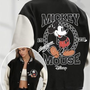 Women'S Mickey Mouse Graphic Baseball Jacket - Cozy Fleece-Lined Casual Outerwear with