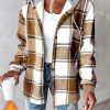 Women’s Plaid Hooded Jacket with Fleece Lining – Cozy Winter Coat, Adjustable Drawstring Hood & Button Front, Casual Warm Outerwear for Fall and Winter, Machine Washable (Brownu002FBeigeu002FWhiteu002FBlack), Seasonal Fashion, Cold Weather Coat, Buttonfront Coat, Durable Fabric, Casual Attire