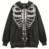 Unisex ‘s Full-Body Back Skeleton Print Zip Hoodie – Black & White Gothic Sweatshirt with Backbone & Vertebrae Design, Machine Washable Winter Warmth for Halloween Costumes & Casual Wear ( &)