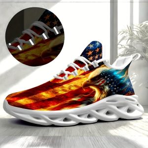 Men's Plus Size American Flag Eagle Sneakers - Patriotic Design, Comfortable Casual Sneakers with Blade Sole for Outdoor & Training, Lace-Up Closure, Low-Top Upper, MD Material, All-Season Wear