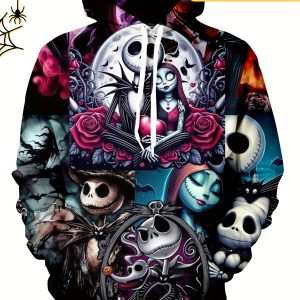 Hoodie Inspired by Disney'S The Nightmare Before Christmas - Jack Skellington Sweatshirt, Featuring an Adjustable Drawstring Hood, Ideal for Halloween And Christmas Celebrations, Machine Washable Unisex Apparel, Horror-Themed Outfit, an Excellent Gift for Christmas.